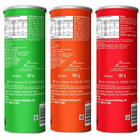 Kelloggs Pringles Original + Sour Cream & Onion + Desi Masala Tadka Flavour(107 grams each)