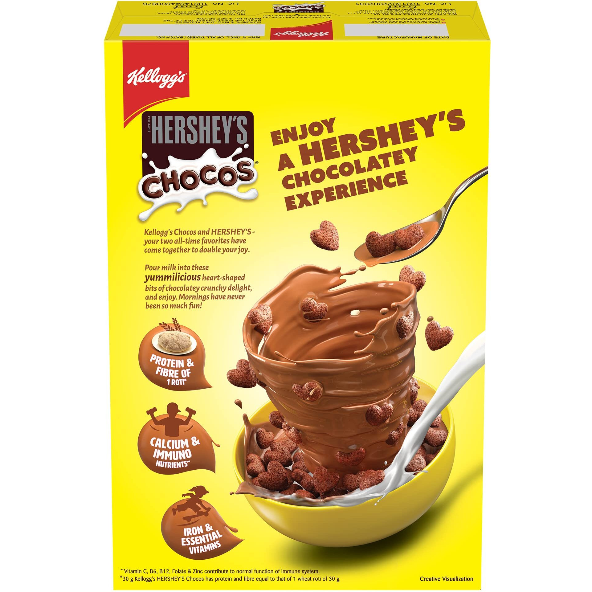 New Kelloggs HERSHEYS Chocos 325g with Power of 5+ | Protein & Fibre of 1 Roti* | High in Calcium & Iron | Immuno Nutrients** | Essential Vitamins| Chocolatey Breakfast Cereal for Kids