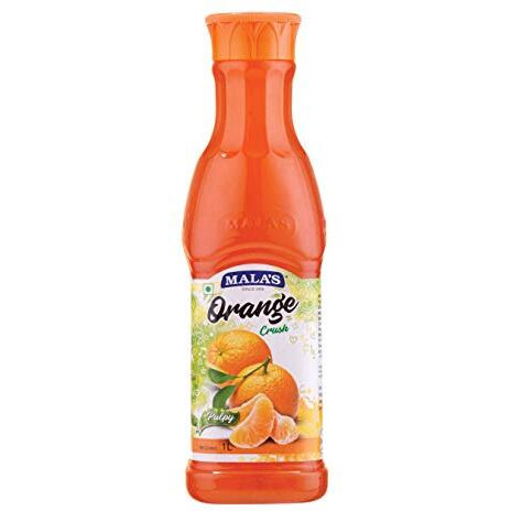 Malas Mala Orange Crush Fruit Drink - 1 Litre Bottle, 1000 G, No Preservatives