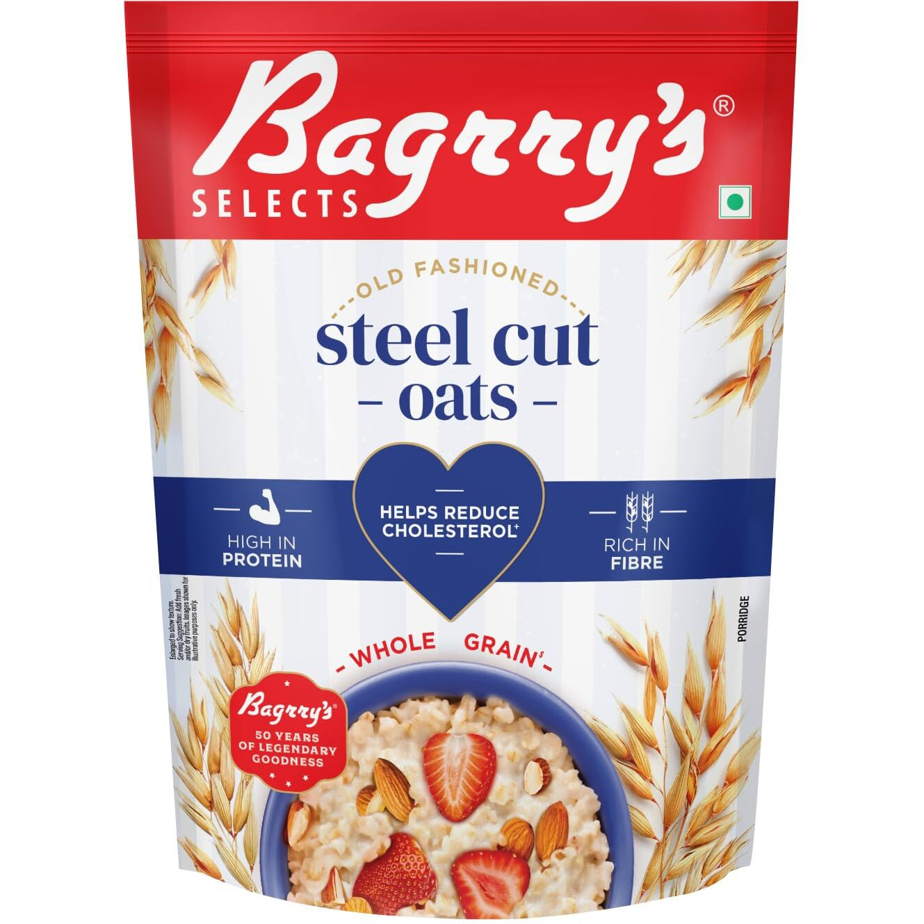 Bagrrys Steel Cut Oats 1.5kg Pouch | High in Dietary Fibre & Protein |Helps in Weight Management & Reducing Cholesterol | Old Faishoned Oats| Breakfast Cereal