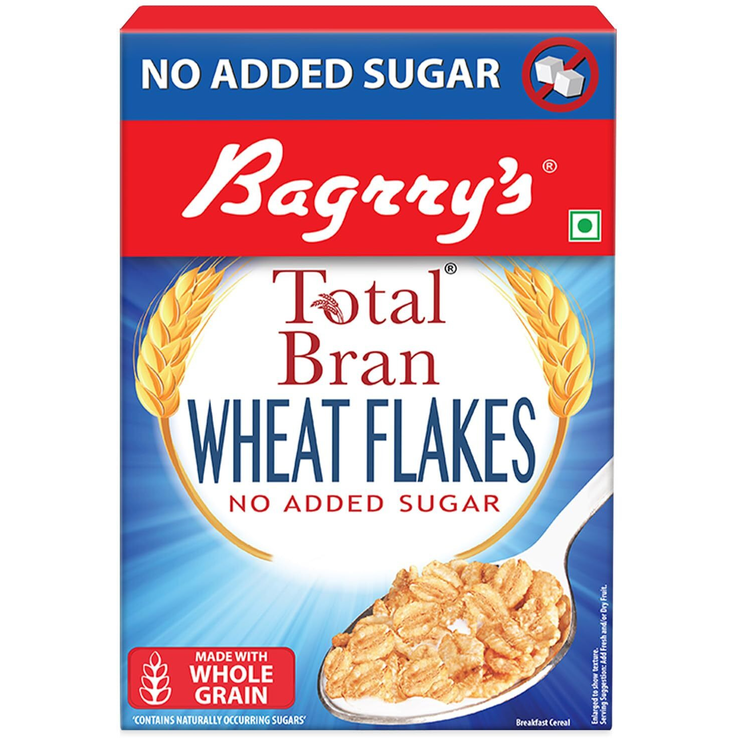 Bagrrys Total Bran Wheat Flakes - No Added Sugar 500gm Box | Premium Sharbati Wheat | High Fibre | Helps Manage Weight | Whole Grain Wheat Flakes