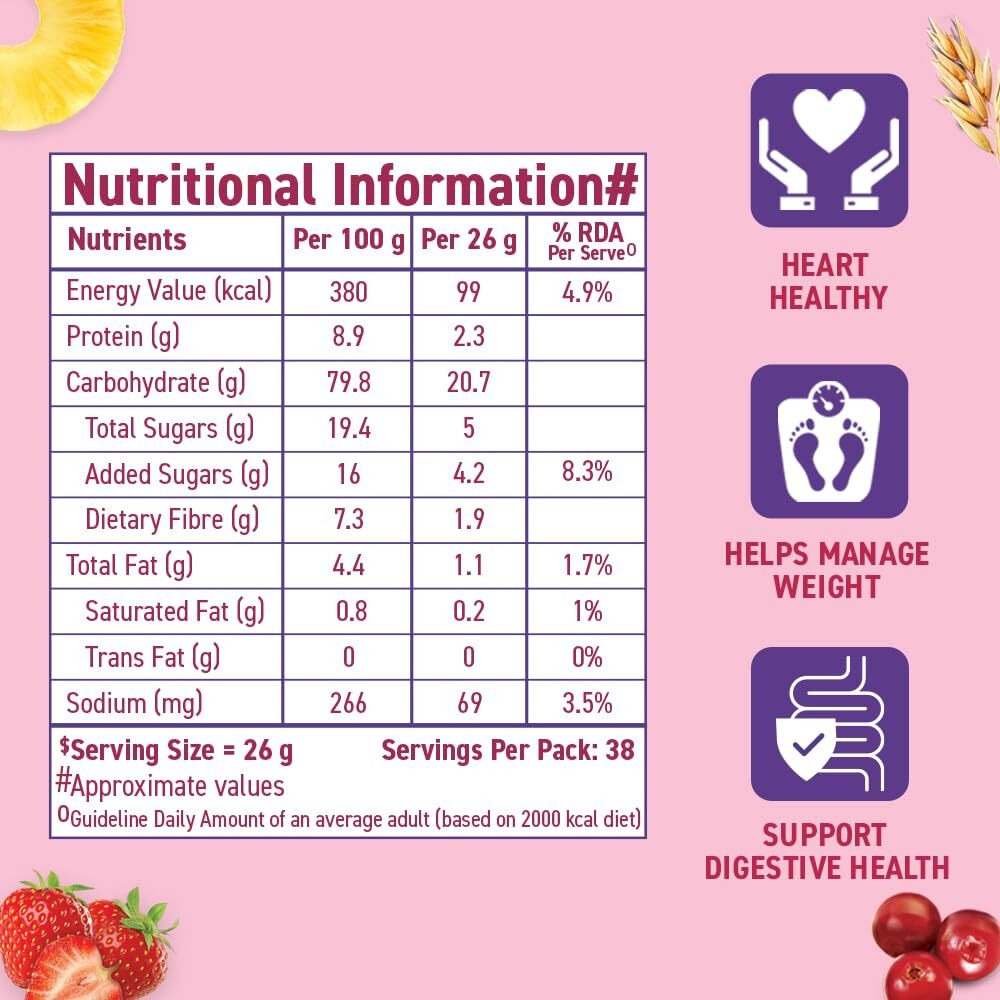 Bagrrys Healthy Crunch Nutty Fruity Muesli with Seeds, Nuts & Berries 1kg Pouch| 78% Fruit, Nuts,Grains & Seeds| No artificial colours