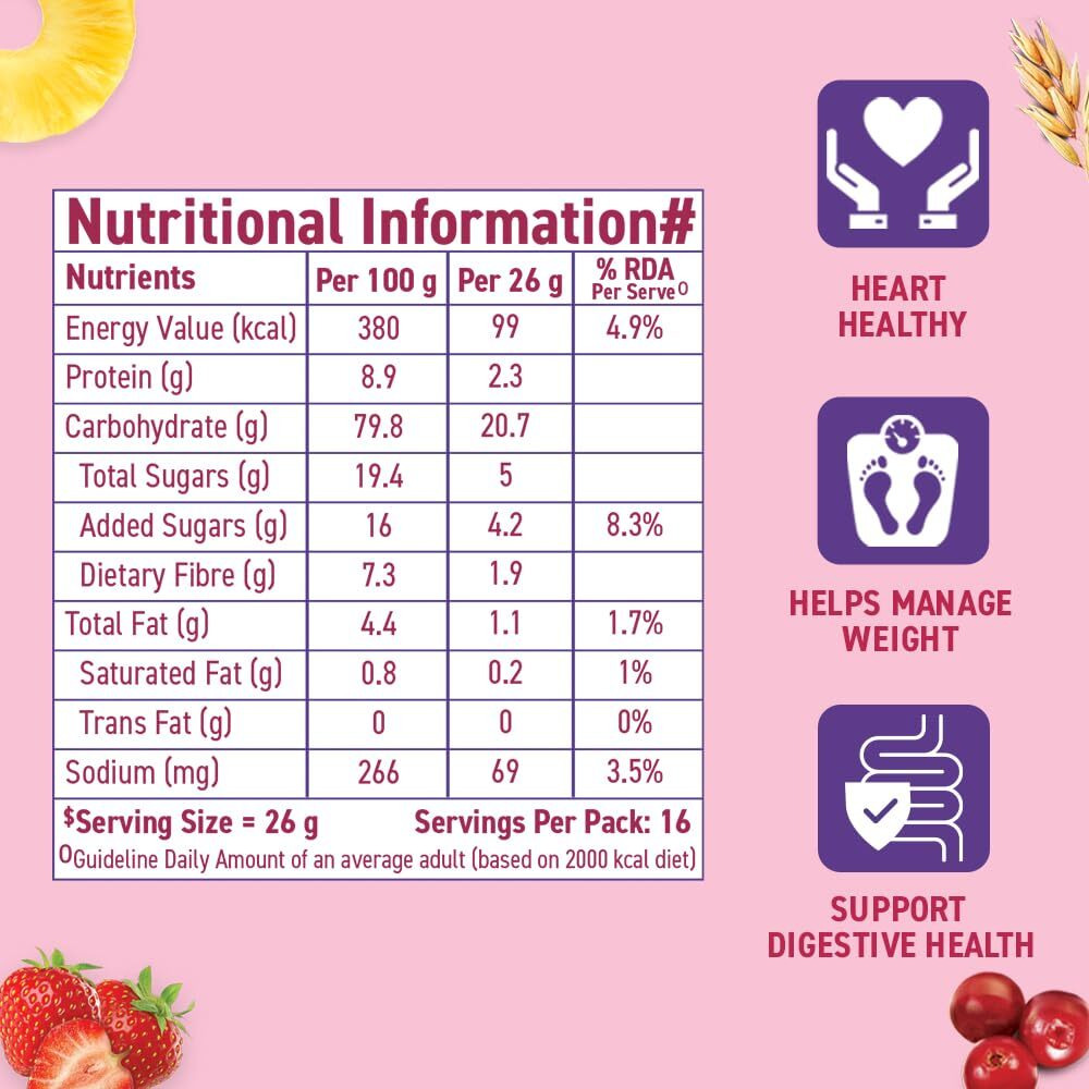 Bagrrys Crunchy Nutty Fruity Muesli with Seed & Berries 425gm Pouch | 89% Fruit, nuts,Grains & Seeds| No artificial Colours