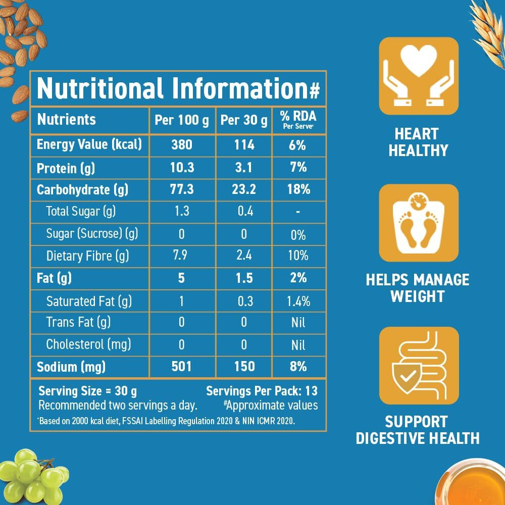 Bagrrys Crunchy Muesli No Added Sugar 0% 500g Box|90% Multi Grains|60% Fibre Rich Oats with Bran|Whole Grain Breakfast Cereal|Helps Manage Weight|0% Added Sugar|Vegan and Plant Based Muesli