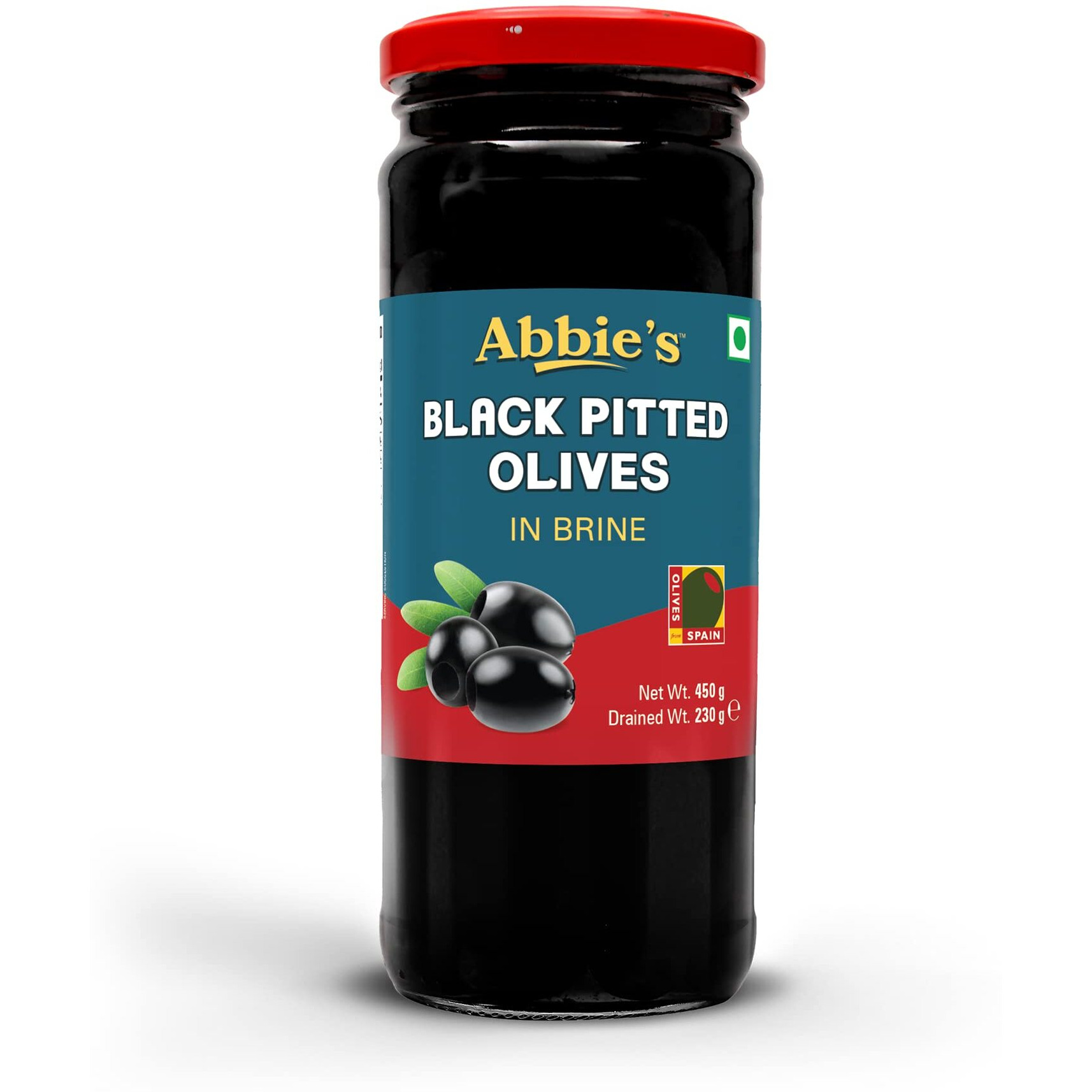 Abbies Black Pitted Olives + Green Pitted Olives 450g, Pack of 1 each