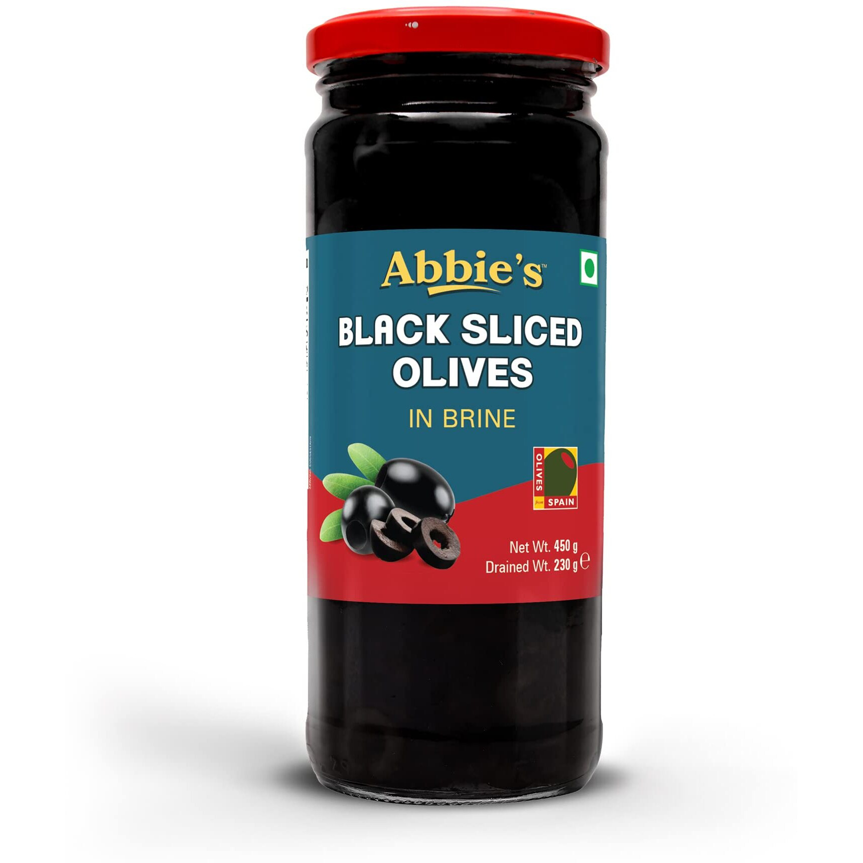 Abbies Black Sliced Olives (450 g) + Green Sliced Olives (450 g), Pack of 1 Each, for Authentic Taste in Cooking, Snacking, Pizzas toppings or Italian Pastas Ingredient