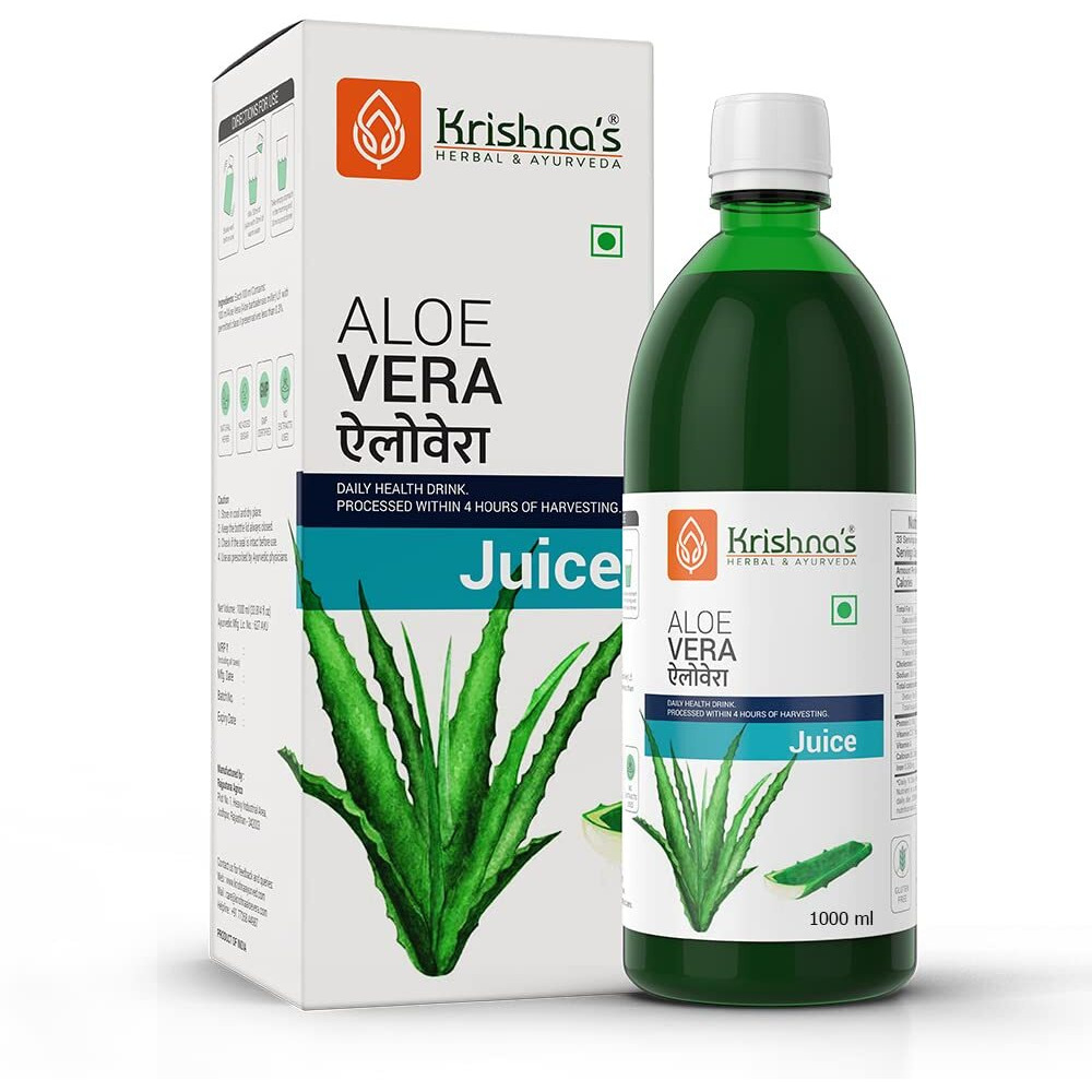 Krishnas Pulpy Aloe Vera Juice - 1000 ml | From Deserts of Rajasthan | Sugar free |Daily Natural Drink | Rejuvenates Skin and Hair