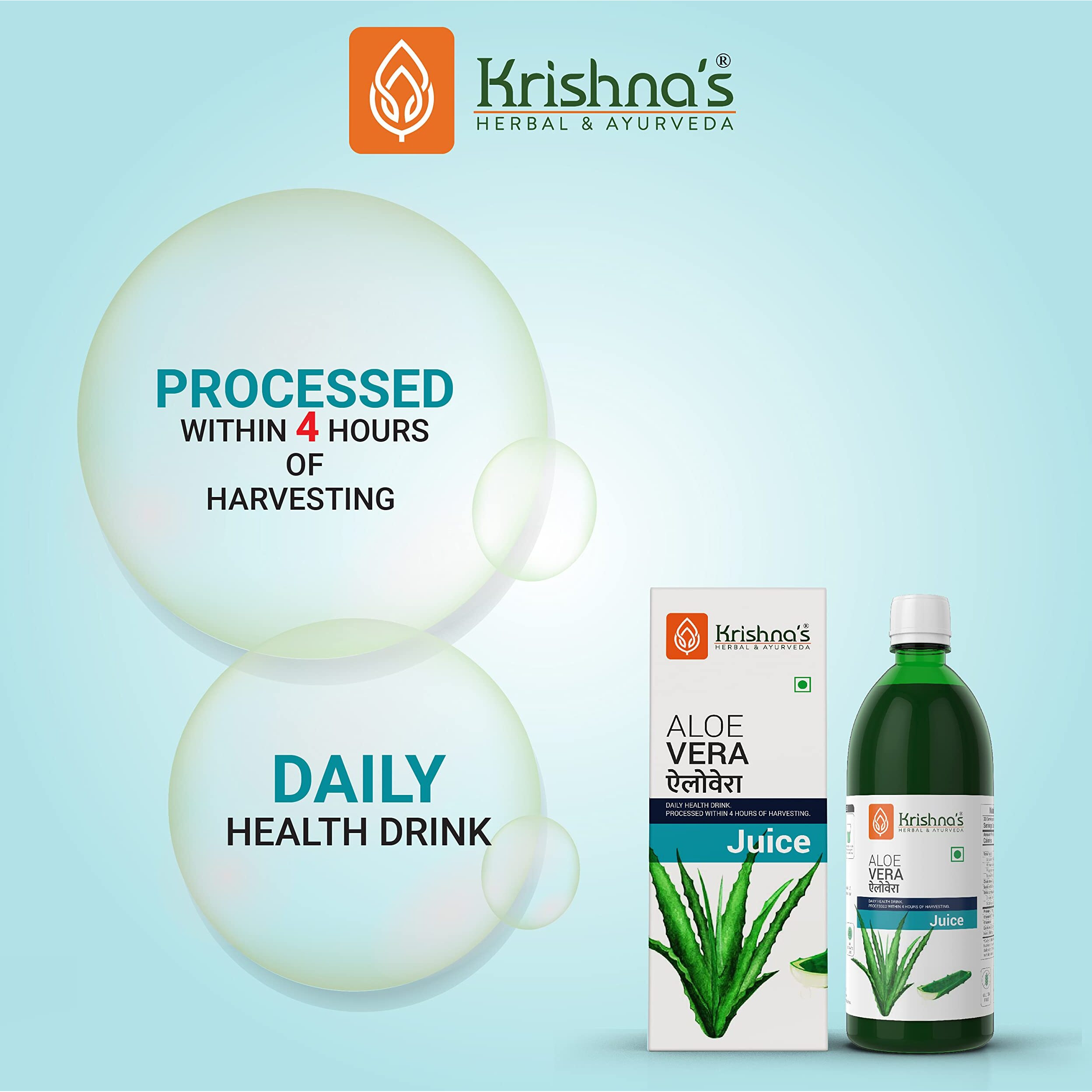 Krishnas Pulpy Aloe Vera Juice - 1000 ml | From Deserts of Rajasthan | Sugar free |Daily Natural Drink | Rejuvenates Skin and Hair