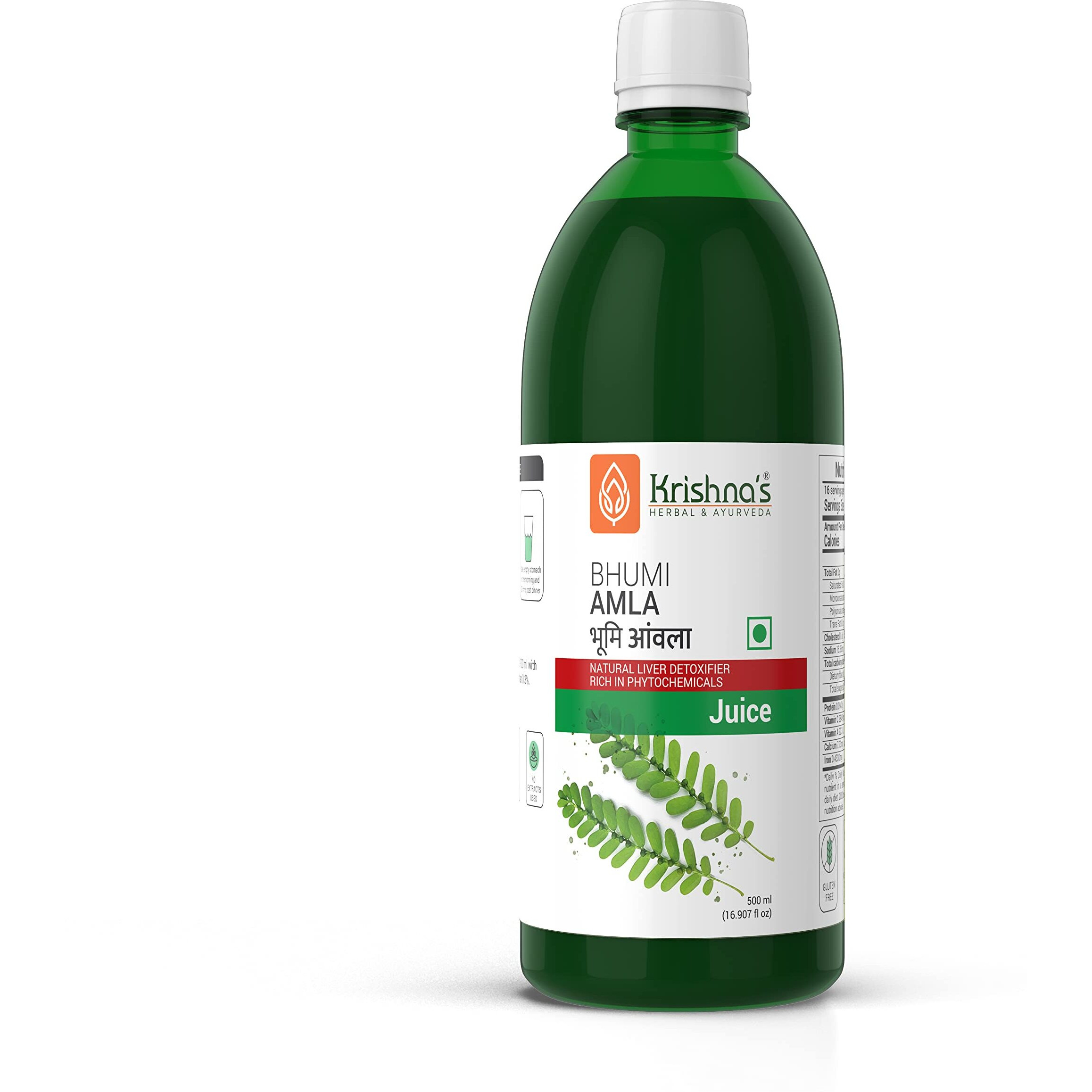 KRISHNAS HERBAL & AYURVEDA Bhumi Amla Juice - 500 Ml | Natural Liver Detoxifier | Strengthens The Digestive System | Sugar Free Juice With No Added Color Or Flavour