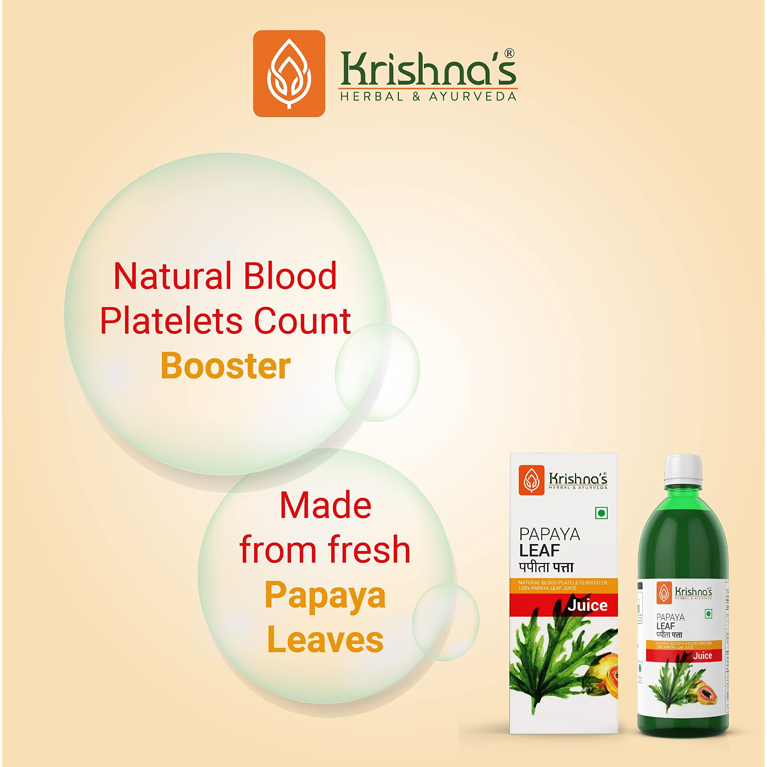 Krishnas Papaya Leaf Juice - 500 ml | Fresh Papaya Leaves| Helps to boost platelets count