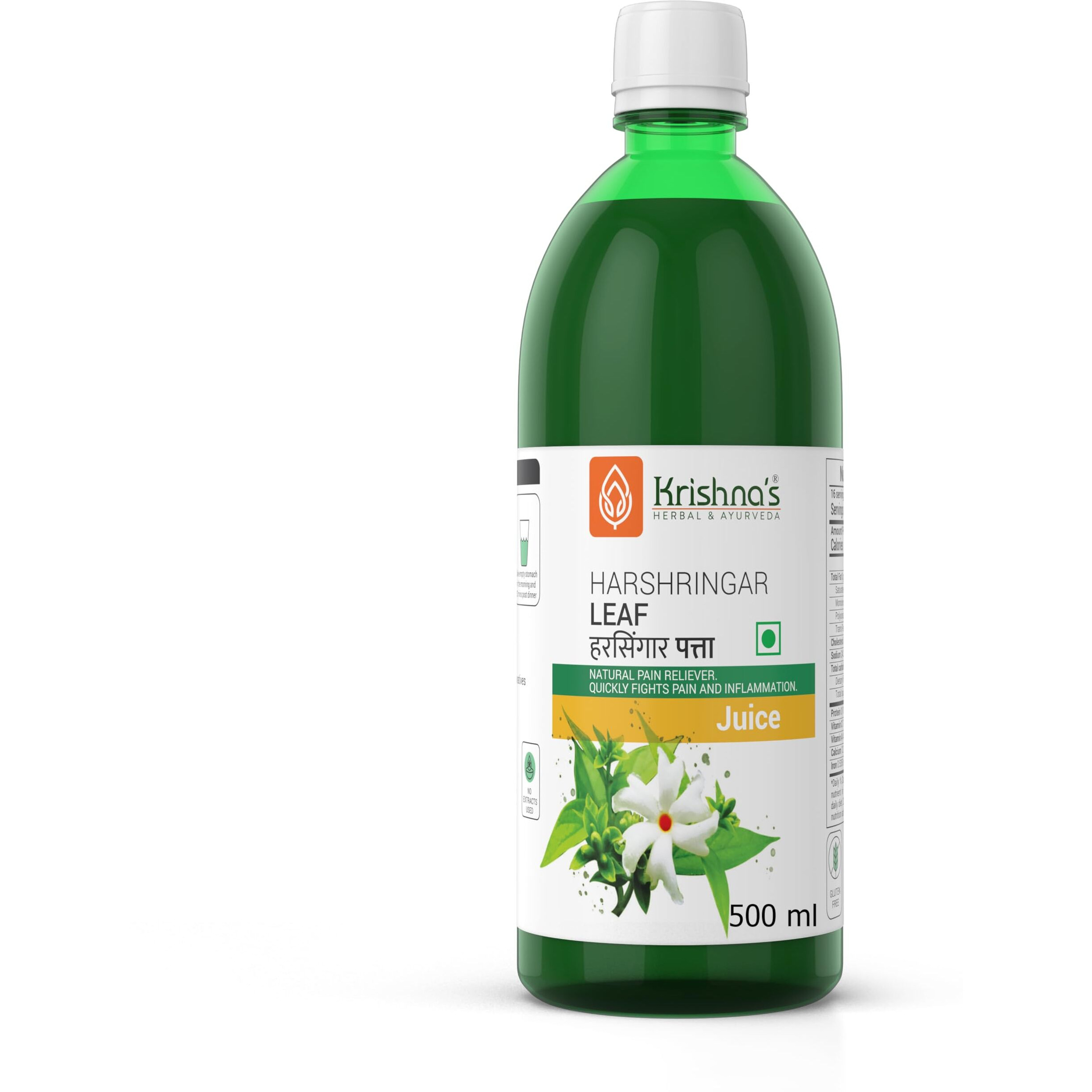 KRISHNAS HERBAL & AYURVEDA Night Jasmine Parijat Harshringar Leaf Juice - 500 Ml | Fresh Harshringar Leaves | Strengthens Muscles And Bones | Natural Pain Reliever