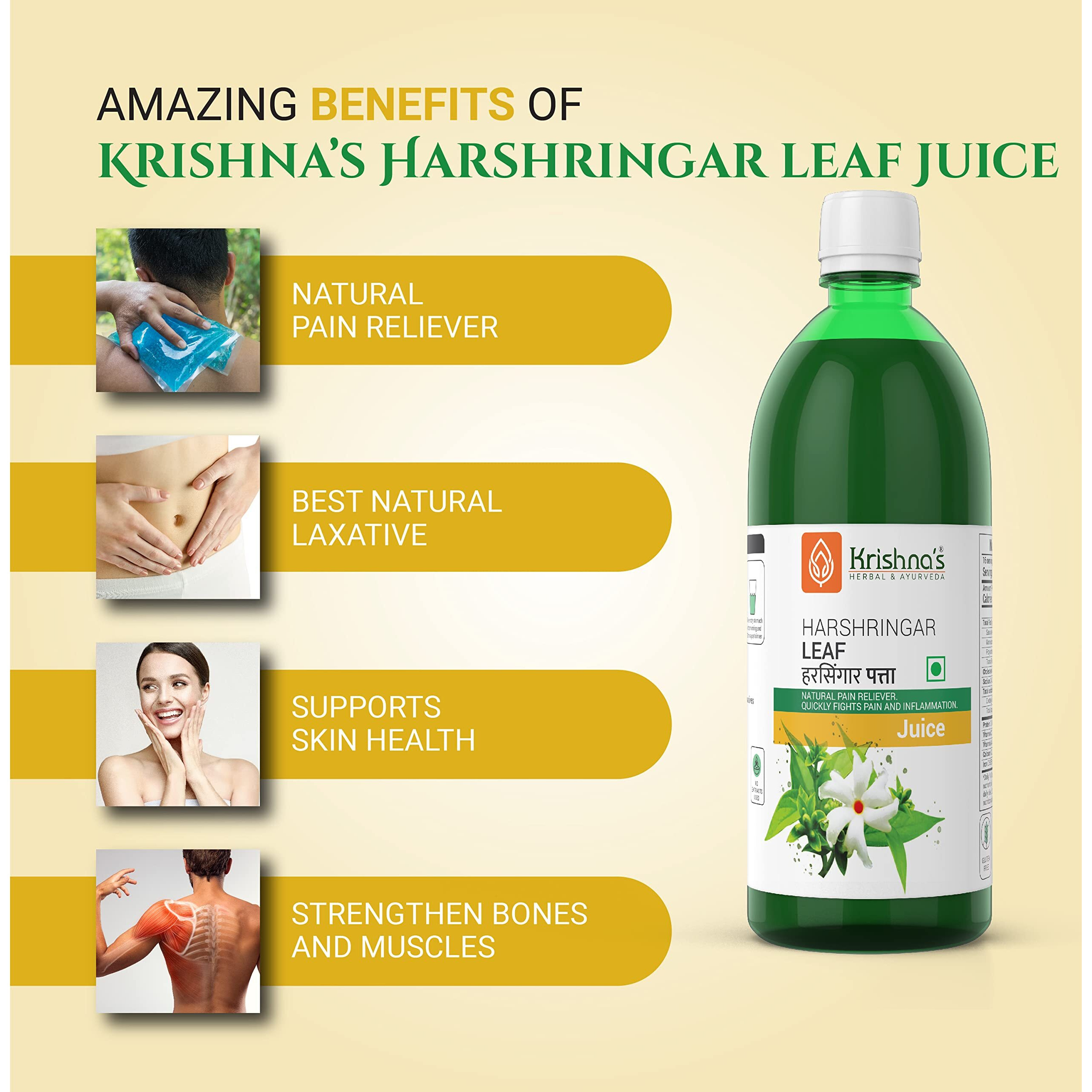 KRISHNAS HERBAL & AYURVEDA Night Jasmine Parijat Harshringar Leaf Juice - 500 Ml | Fresh Harshringar Leaves | Strengthens Muscles And Bones | Natural Pain Reliever