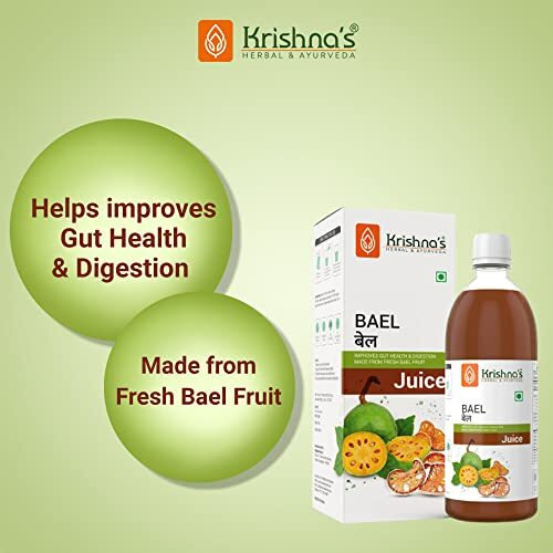 Krishnas Ayurveda Bael Juice- 500 ml concentrate | Sugar Free Beal Juice for Healthy Gut Health, Bel Swaras with No Added Color or Flavour