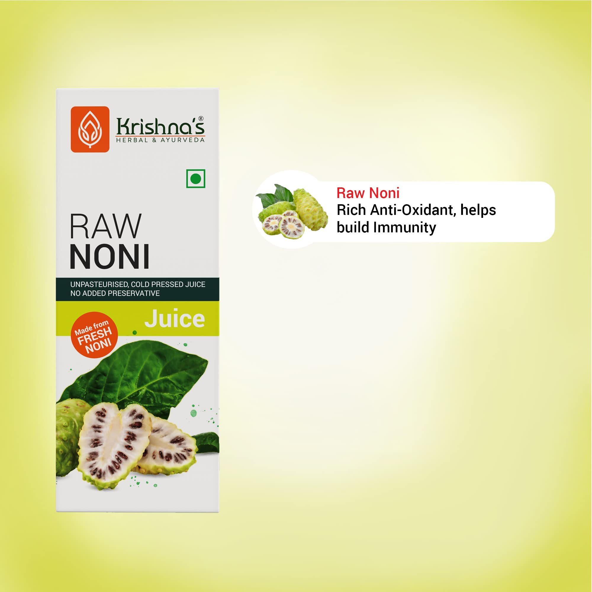 KRISHNAS HERBAL & AYURVEDA Raw Noni Juice-1000 Ml|Preservative Free|No Added Thickener Color Or Flavor|Sugar Free Juice|Enhance Energy|Made With Fresh Noni Fruit (Morinda Citrifolia)