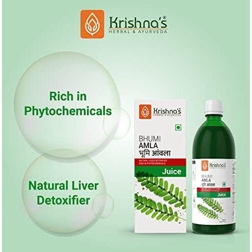 KRISHNAS HERBAL & AYURVEDA Bhumi Amla Juice - 1000 ml | Natural liver detoxifier | Strengthens the digestive system | Sugar free Juice