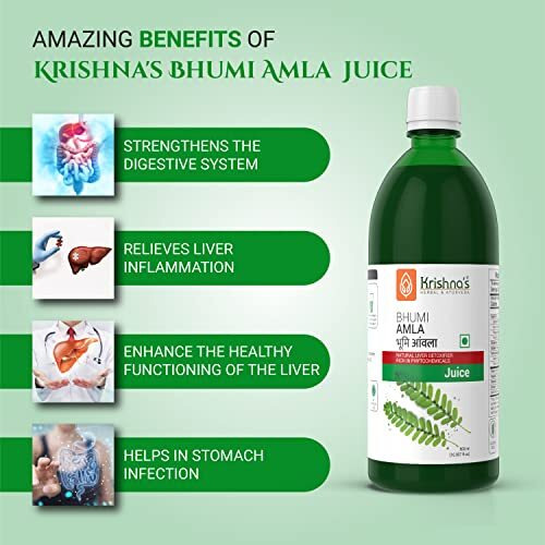 KRISHNAS HERBAL & AYURVEDA Bhumi Amla Juice - 1000 ml | Natural liver detoxifier | Strengthens the digestive system | Sugar free Juice