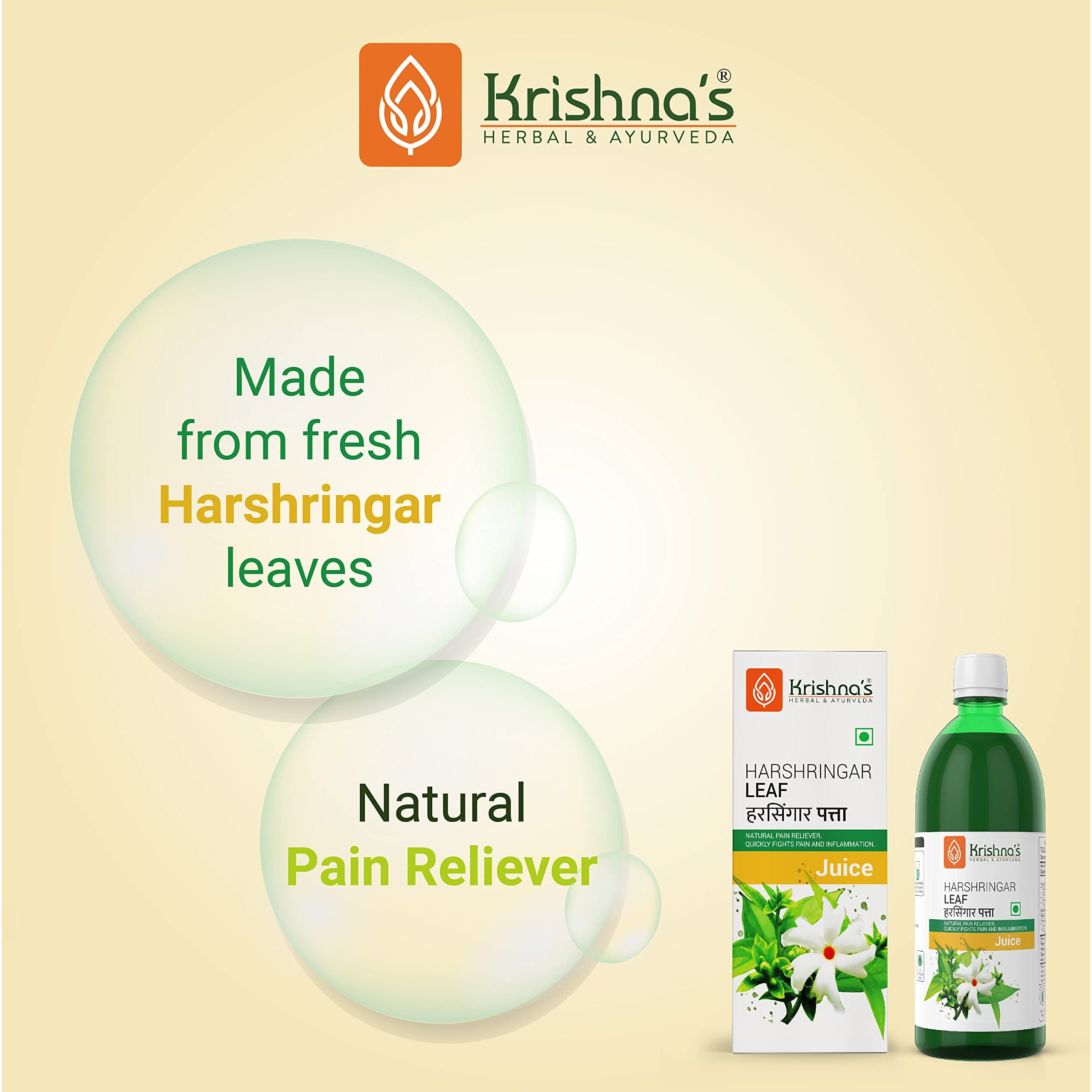 KRISHNAS HERBAL & AYURVEDA Night Jasmine Parijat Harshringar Leaf Juice - 1000 ml, Pack of 1 | Fresh Harshringar Leaves | Natural Pain Reliever