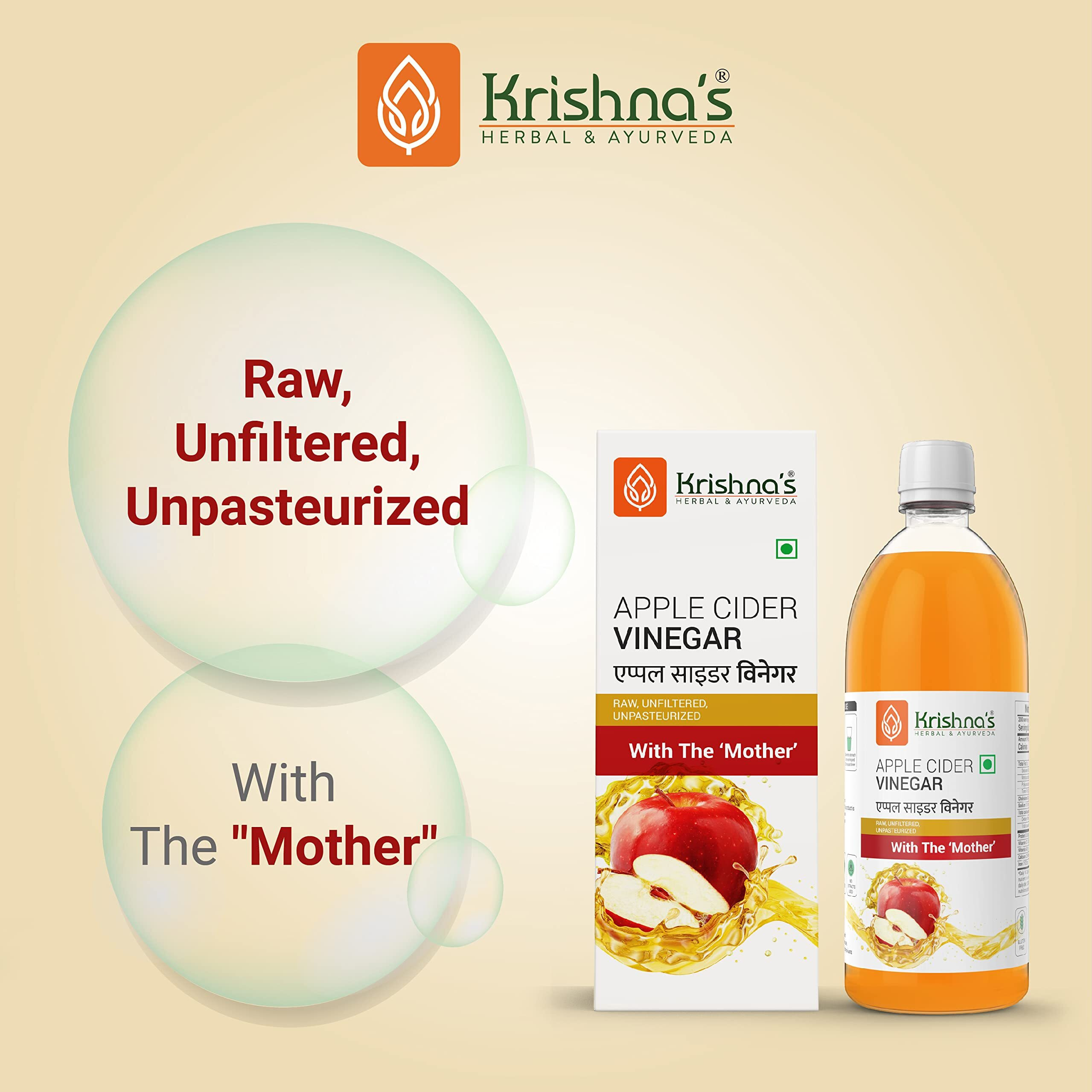 Krishnas Apple Cider Vinegar 1000 ml | Raw, Unfiltered, Unpasteurized | with the Mother