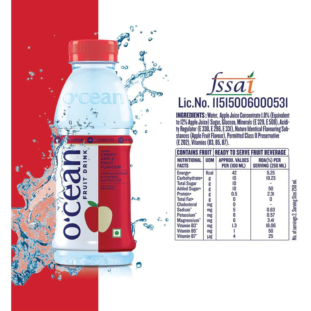OCEAN Fruit Drink Crispy Apple 250 ML (Pack of 36)