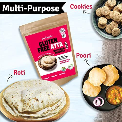 Jus Amazin Certified Gluten Free Atta (1kg) | Makes Fluffy & Soft Chapatis | Multigrain (Millets, Quinoa, Amaranth) | Certified Gluten Free (Lab Tested) | Multipurpose (Chapati, Poori, Paratha, Baking)