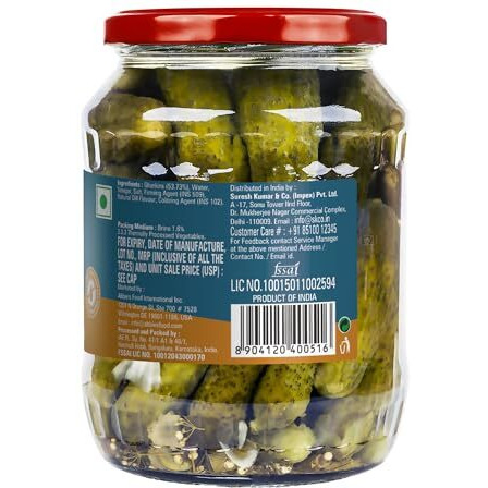 Abbies Gherkins Big in Brine, 680g, Pack of 2 Ready to Eat | Zero Fat Crunchy Pickle | Perfect Topping for Pizza, Pasta, Sandwich, Burger, Salad , Snacks and More |