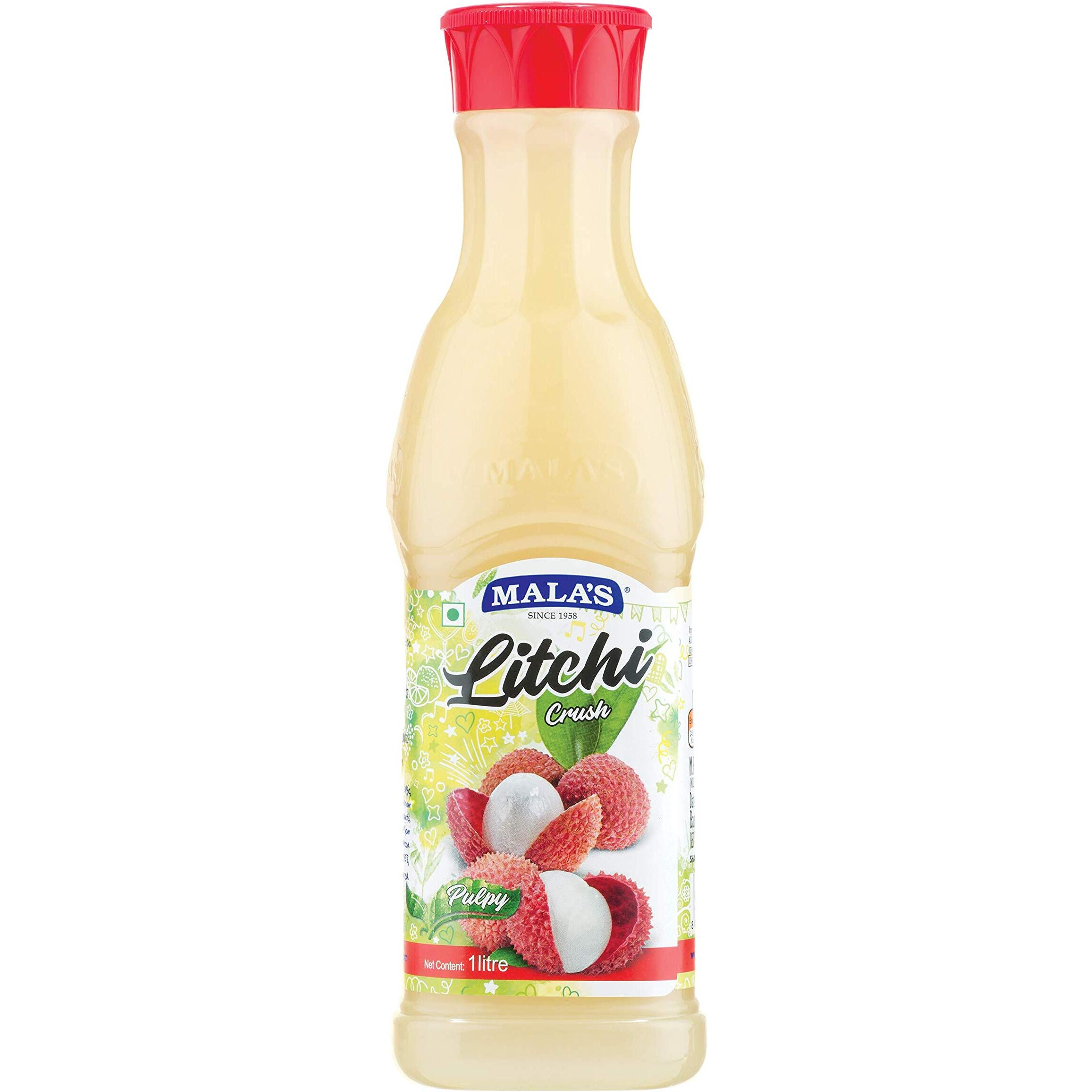 Malas Mala Litchi Crush Fruit Drink - 1 Litre Bottle, 1000 g