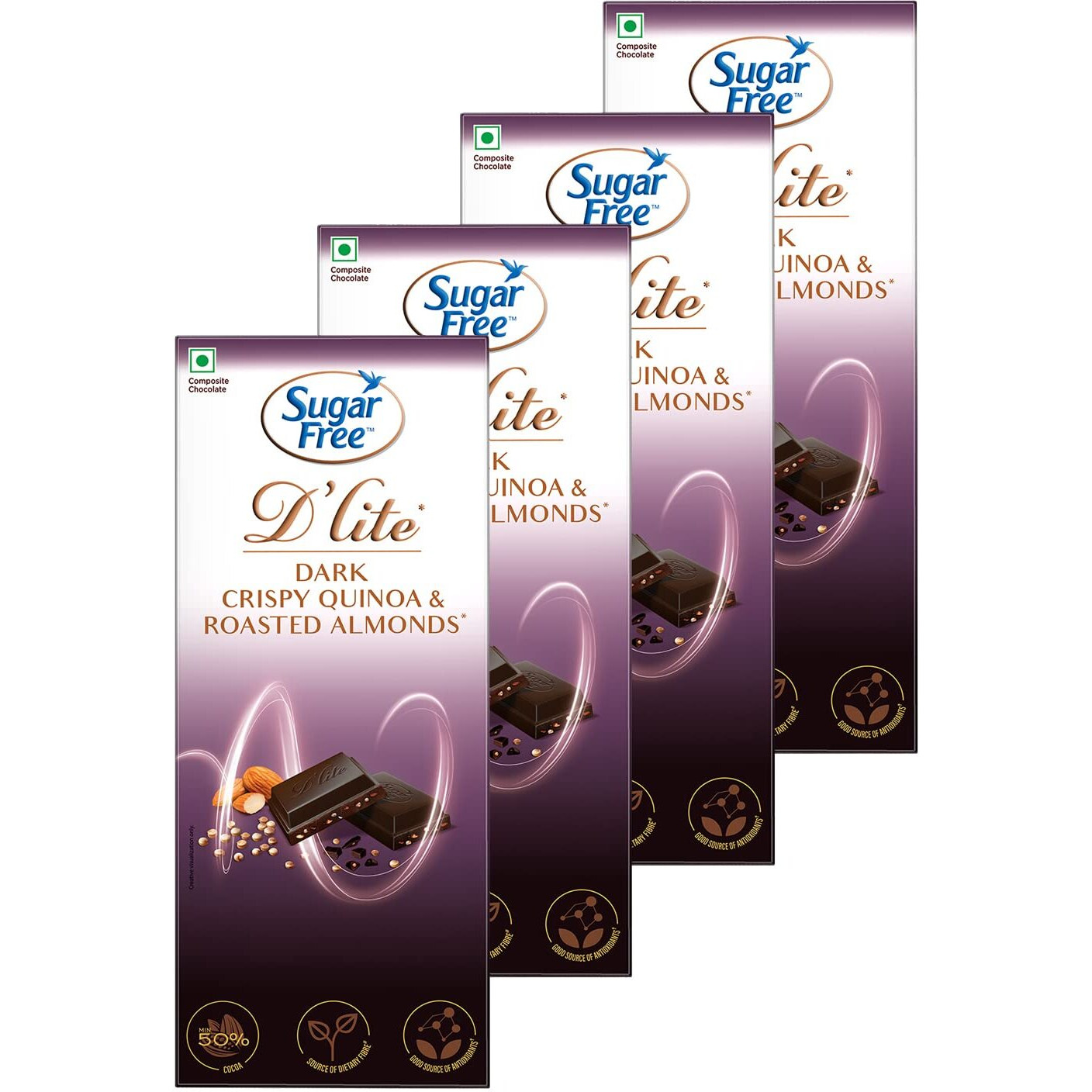 Sugar Free Dlite Quinoa & Almonds Dark Chocolate Bar, 80Gram (Pack of 4)