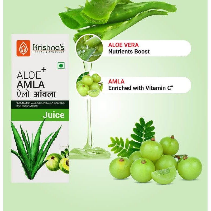 Krishnas Aloe Vera Amla Mix Juice - 1000 ml (Pack of 2) | A Perfect Mix for Healthy Body | For Healthy Hair, Skin, Digestion & Immunity