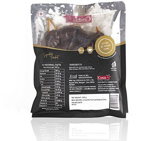 Costas Goa Pork Sausages 200g (Pack of 5) (Vacuum Packed)