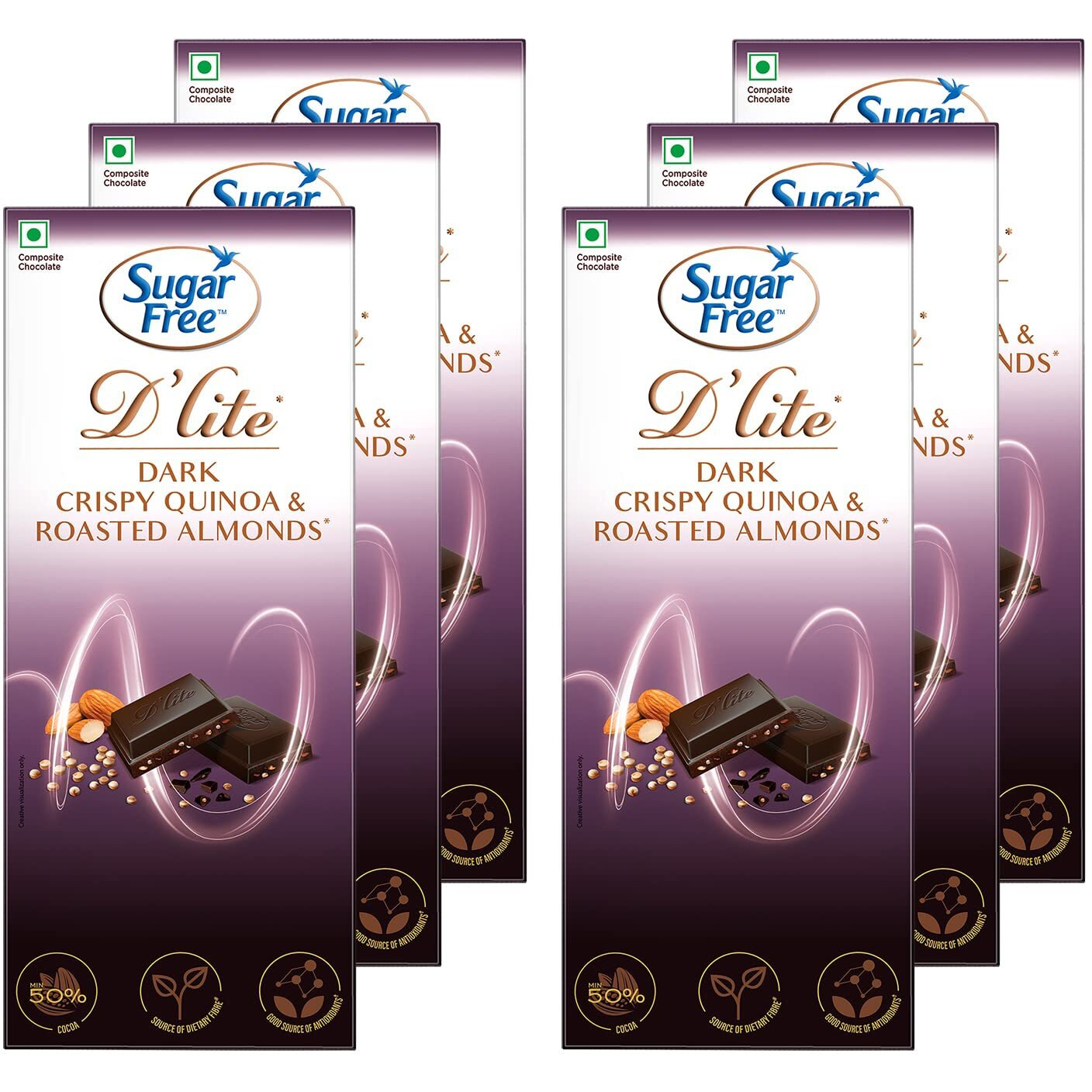 Sugar Free Dlite Quinoa & Almonds Dark Chocolate Bar, 40Gm (Pack of 6)