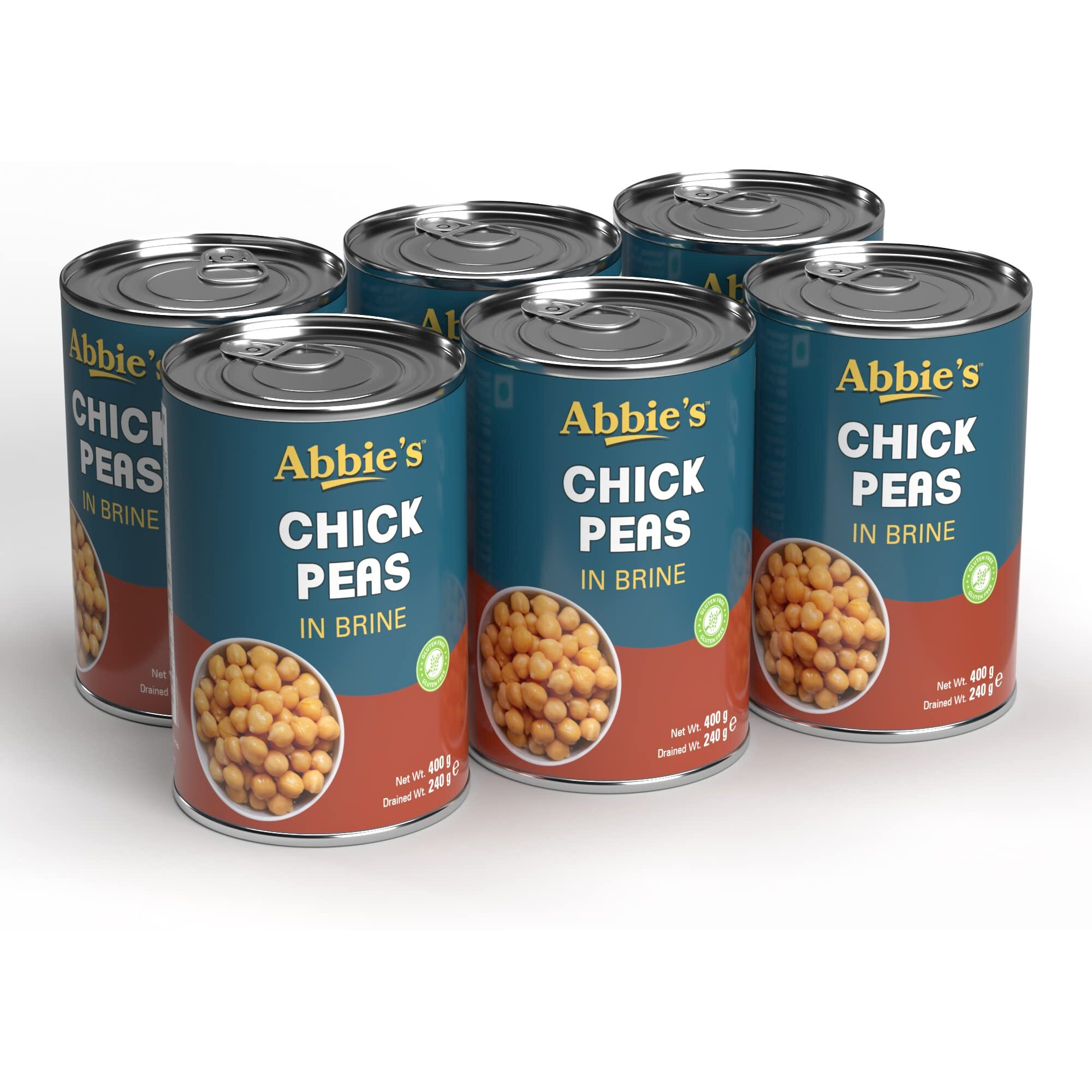 Abbies Chick Peas 2400 g (400 g X 6 units) | Precooked Chickpeas Best For Indian Curry, Salad, Boiled | Ready To Eat & Ready To Cook Chickpeas (Set of 6)
