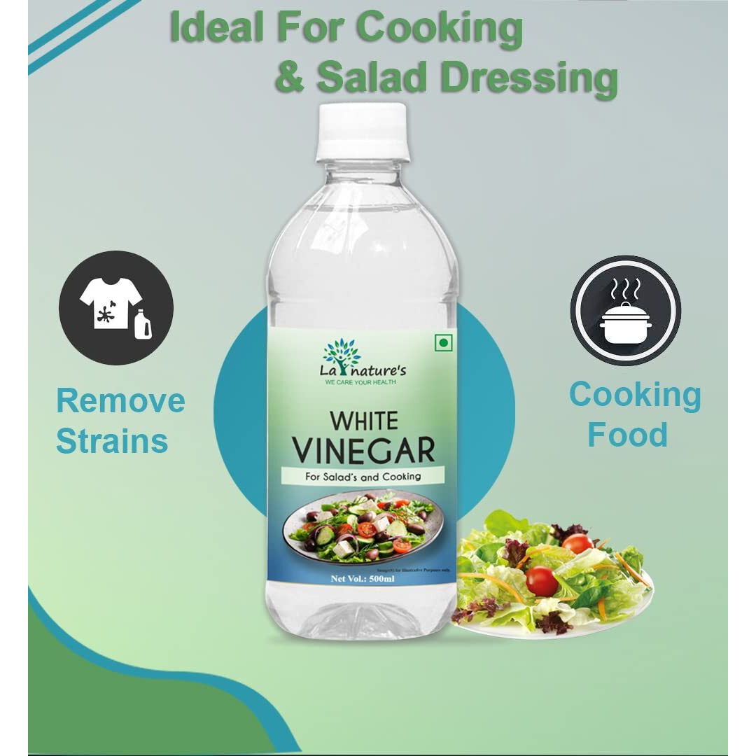 LA NATURES WE CARE YOUR HEALTH Distilled White Vinegar Versatile Cooking Aid Natural Cleaner Best For Salad Dressing&Cooking Helps In Digestion Boost Immunity With 5% Acidity Pack Of 500 Ml X 3
