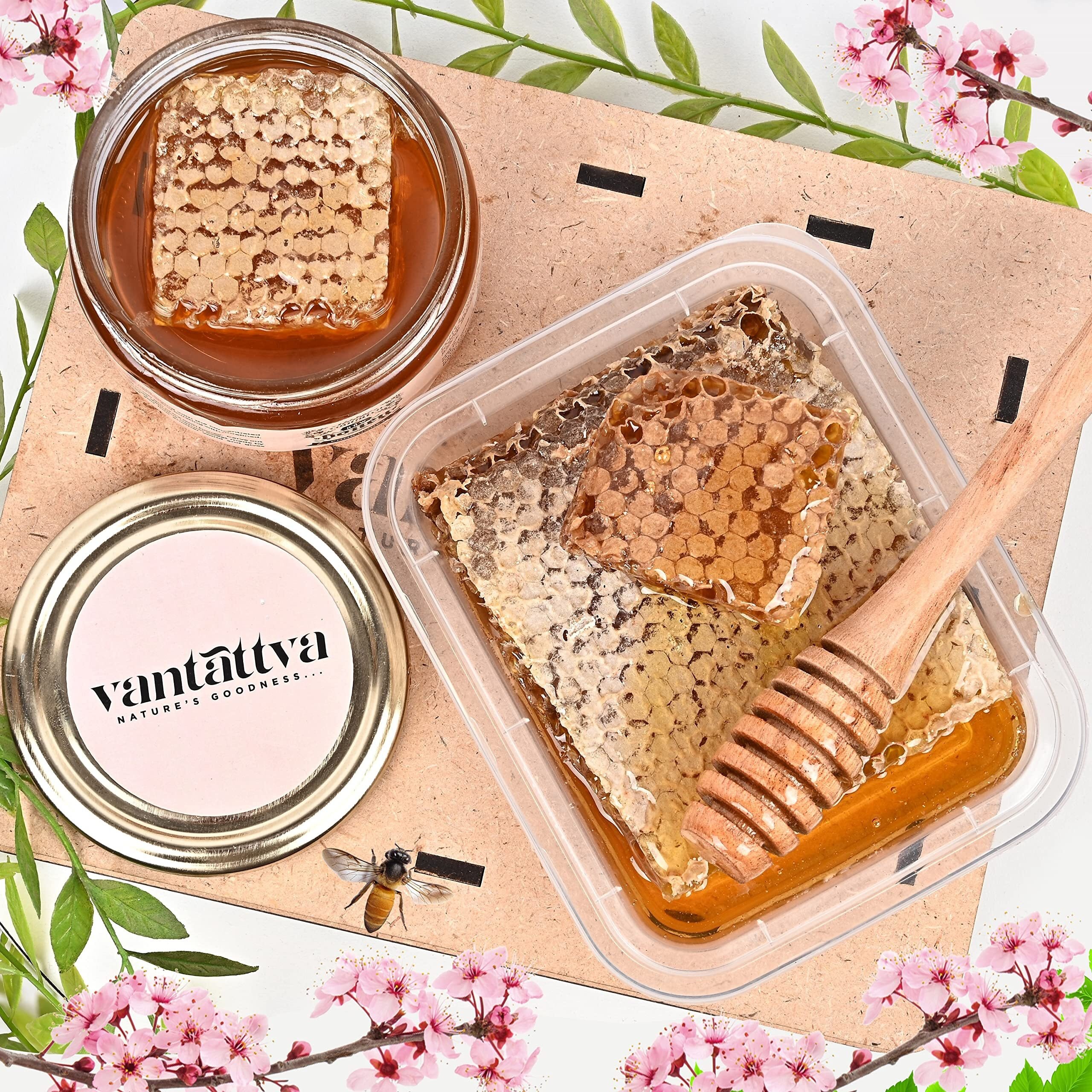 VANTATTVA-NATURES GOODNESS... Honeycomb with Organic Raw Honey-250gm |Cruelty free honey