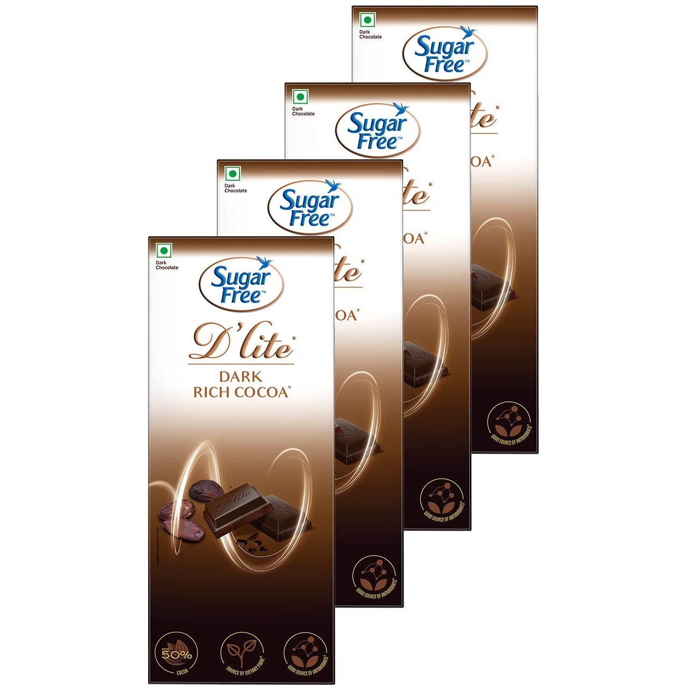 Sugar Free Dlite Rich Cocoa Dark Chocolate Bar, 80Gm(Pack of 4)