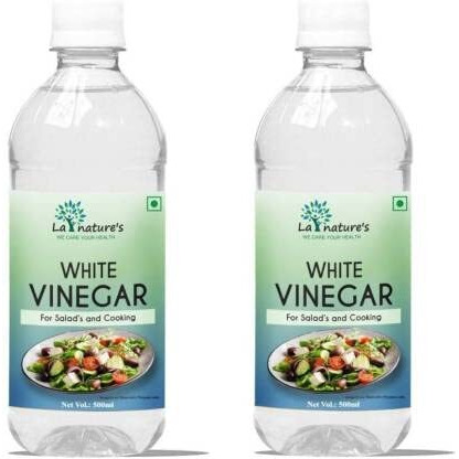 LA NATURES WE CARE YOUR HEALTH Distilled White Vinegar Versatile Cooking Aid Natural Cleaner Best For Salad Dressing&Cooking Helps In Digestion Boost Immunity With 5% Acidity Pack Of 500 Ml X 2