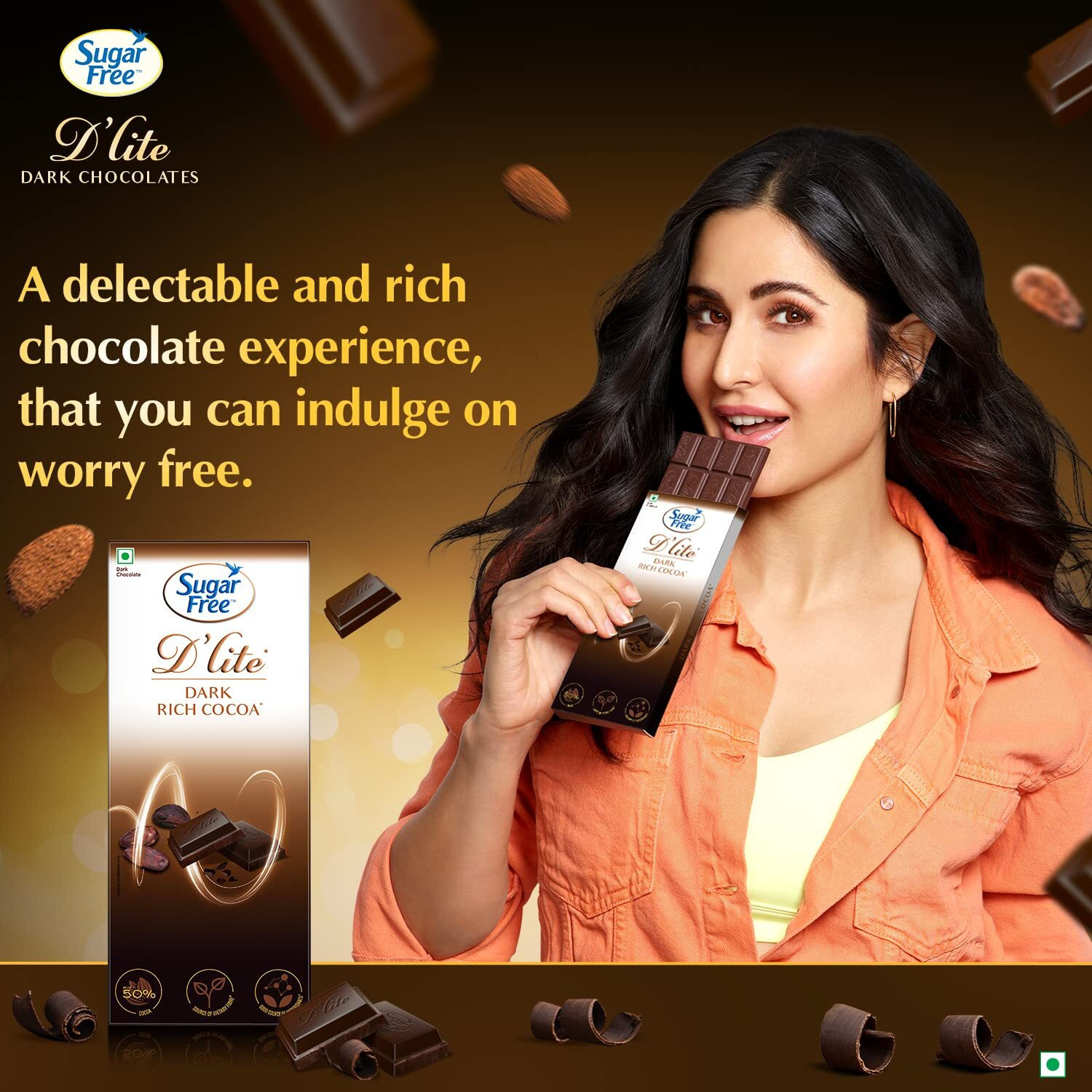 Sugar Free Dlite Rich Cocoa Dark Chocolate Bar, 80 Grams (Pack of 3)