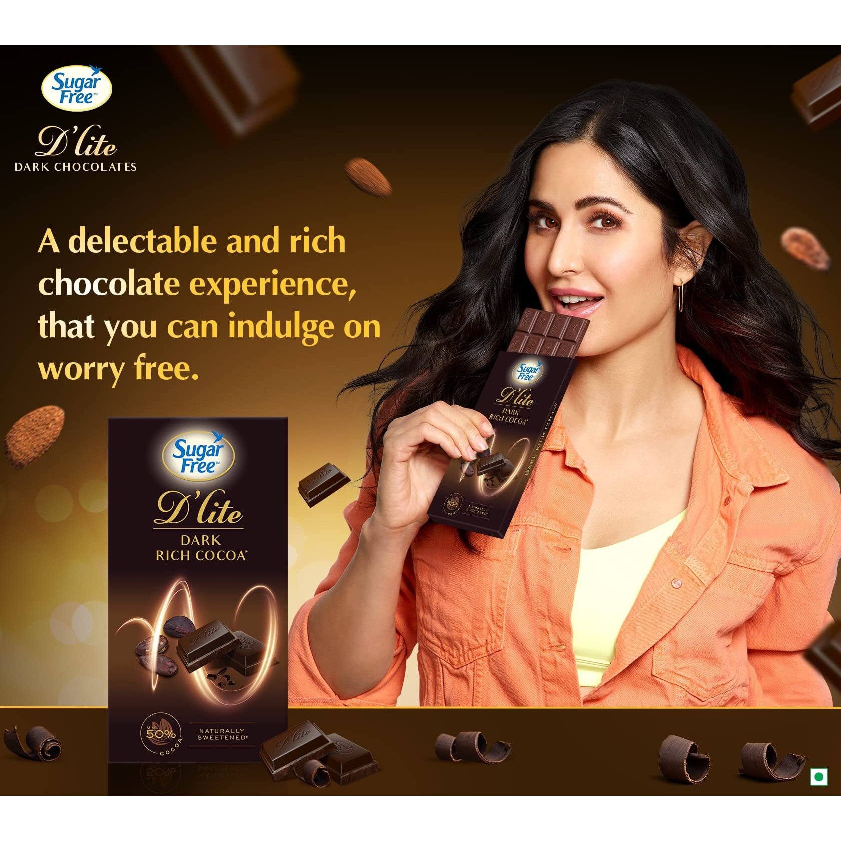 Sugar Free Dlite Rich Cocoa Dark Chocolate Bar, 40Gm (Pack of 6)
