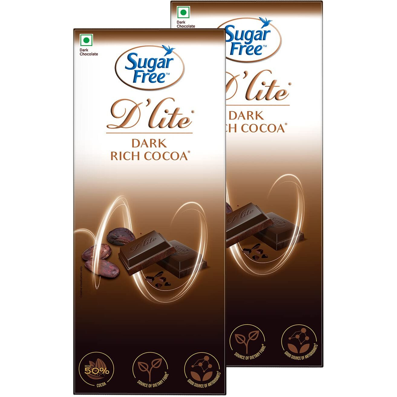 Sugar Free Dlite Rich Cocoa Dark Chocolate Bar, 80 Grams (Pack of 2)
