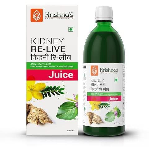 KRISHNAS HERBAL & AYURVEDA Kidney Re-Live Juice - 500 Ml (Pack Of 2) For Healthy Kidneys|Enriched With 23 Herbs Like Pashanbhed,Pushkarmool,Kaunch Beej,Arjun Chaal|Sugar Free Juice