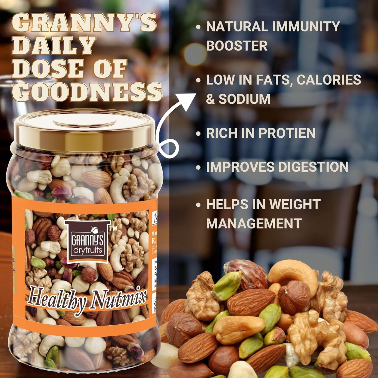 Grannys Dryfruits Healthy Nutmix|Fitness Trail Mix| Mixed Dryfruits |Premium Nutmix, Almonds, Cranberries, Hazelnuts, Walnuts, Pistachios, Cashews (2 x 325g)
