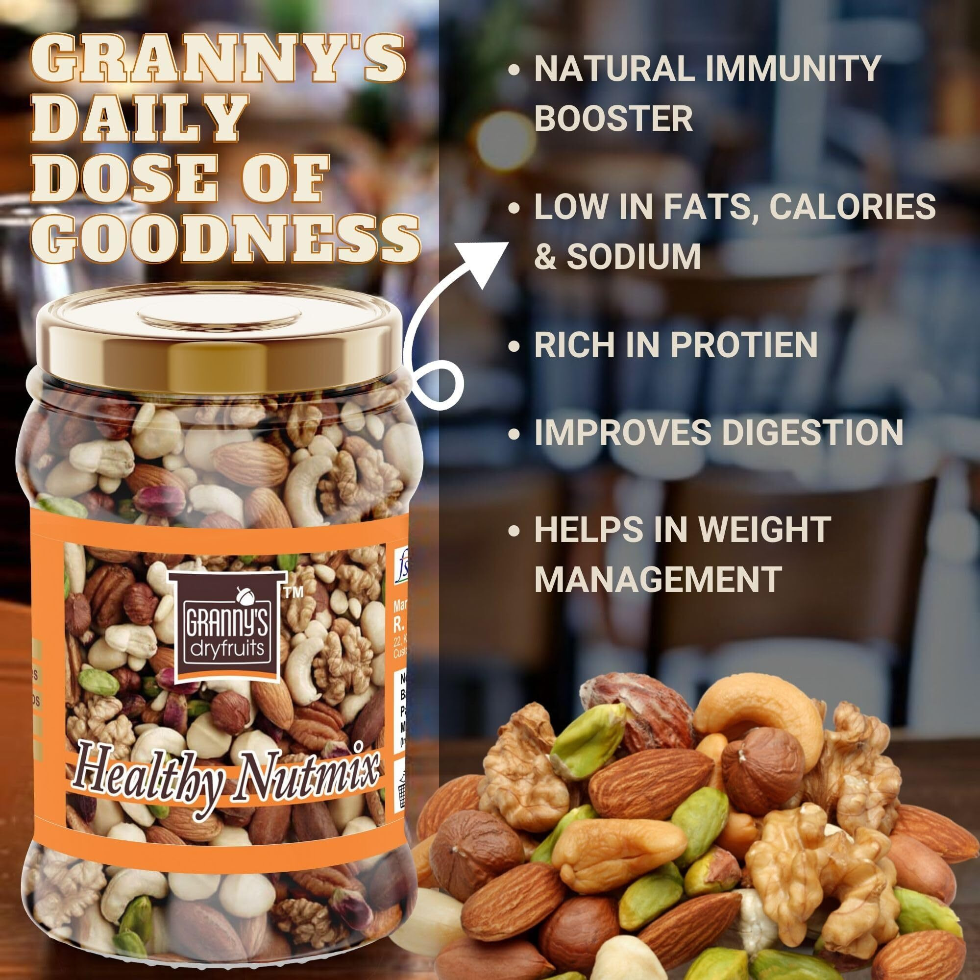 Grannys Dryfruits Healthy Nutmix|Fitness Trail Mix| Mixed Dryfruits |Premium Nutmix(325 grams) Almonds, Cranberries, Hazelnuts, Walnuts, Pistachios, Cashews
