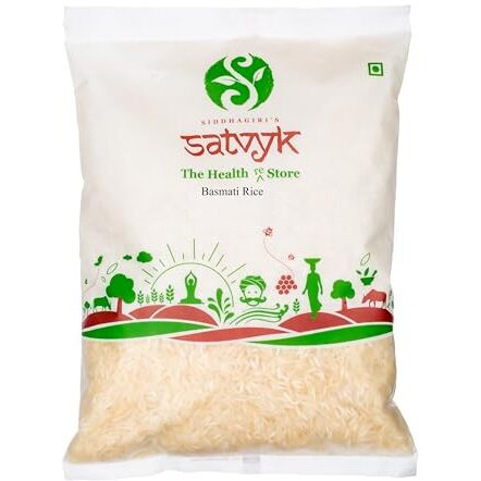 S Siddhagiris SATVYK THE HEALTH re STORE Organic Basmati Rice (1kg) - Handpounded | Long Grain Basmati Rice | Biryani Basmati Rice | Gluten Free Basmati Rice | Rich in Fiber | Healthy & Wholesome Basmati Rice | Organic Aged Rice | Ideal for Daily Cooking
