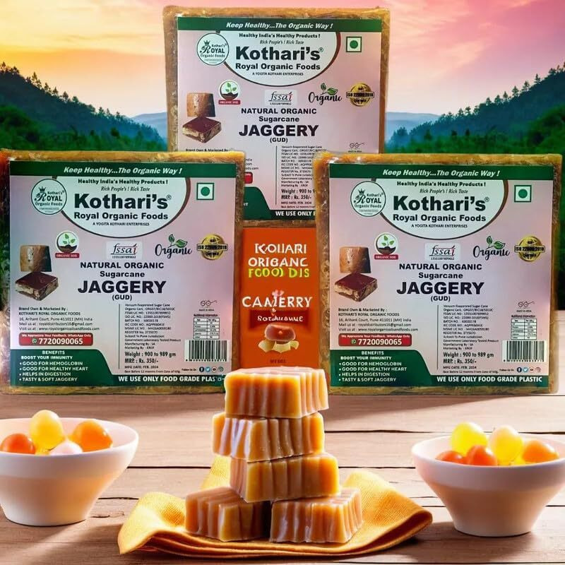 Kotharis Royal Organic Foods Jaggery Pack Of 3 2998 Gm(Sugarcane Jaggery Block/Gud/Gur/Gud Bhelli/Vellam/Sharkara Bellam/Nattu/Jaggey/Pure/Natural/No Preserveti