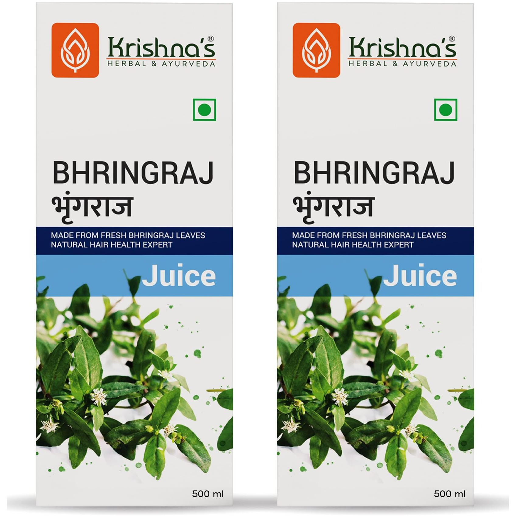 Krishnas Bhringraj Juice - 500 ml (Pack of 2) | Preservative Free | Nourishes hair and improves hair growth