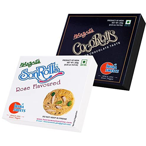 Bhagats Heera Sweets SonRoll Shree Heera Sweets - SonRoll Combo | Coco and Rose Flavoured SonRoll (250Gms Each) Preservatives Free Soft Flaky Sweets Mithai Box For Diwali Sweets Ganesh Chaturthi Rakhi Christmas Holi Valentine | For All Festivals