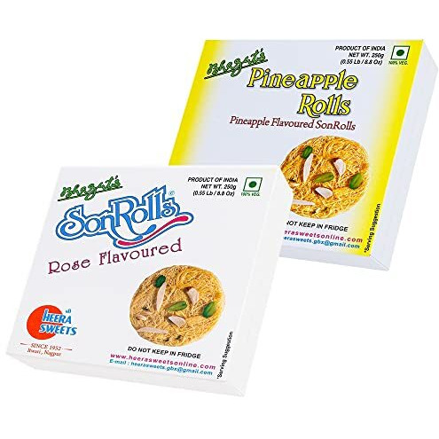 Bhagats Heera Sweets SonRoll Shree Heera Sweets - SonRoll Combo | Rose and Pineapple Flavoured SonRoll (250Gms Each) Preservatives Free Soft Flaky Sweets Mithai Box For Diwali Sweets Ganesh Chaturthi Rakhi Christmas Holi Valentine | For All Festivals