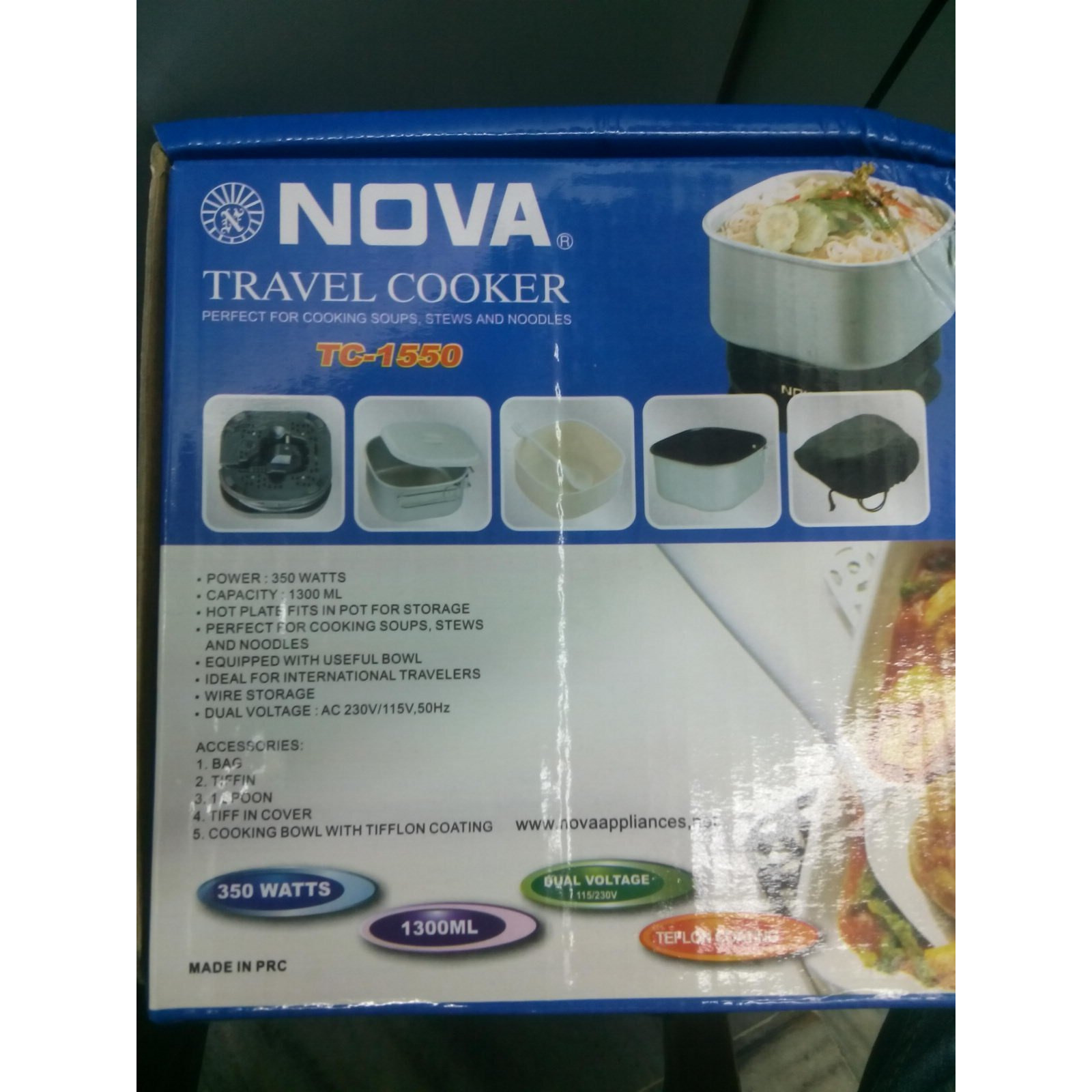 Nova TC-1550 Travel Cooker, Outer Lid, Black, Teflon, 1 Liter
