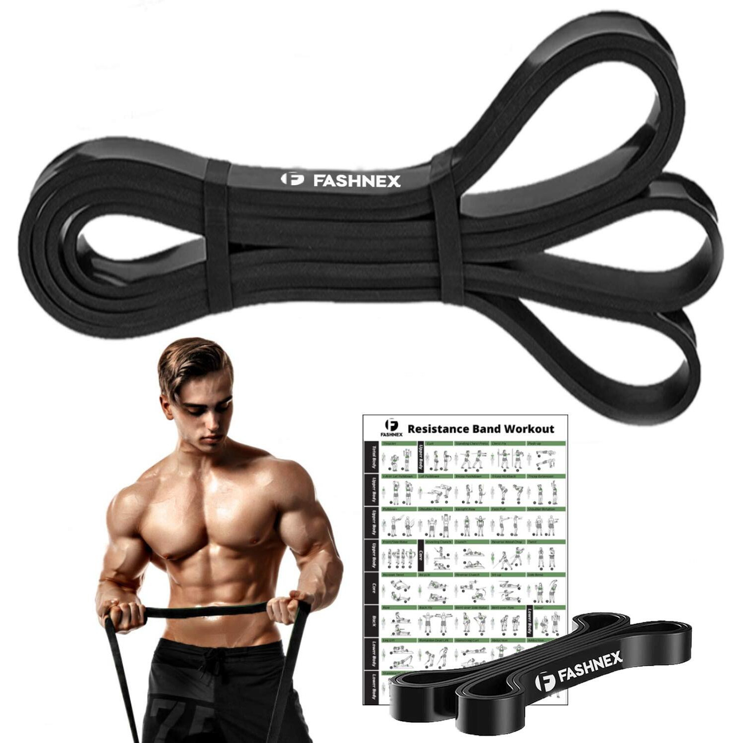Fashnex Power Resistance Bands, Pull Up Assist Exercise Band, Body Stretching, Powerlifting, Home Workout, Fitness Training Loop Bands for Unisex (Black (25-65 LBS, Medium))(Material Rubber)