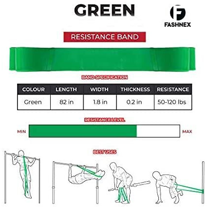 FASHNEX Resistance Bands, Pull Up Assist Exercise Band, Perfect For Mobility, Body Stretching, Powerlifting, Home Workout, Fitness Training Loop Bands For Unisex (Green (50-125 Lbs, X-Heavy)), Rubber