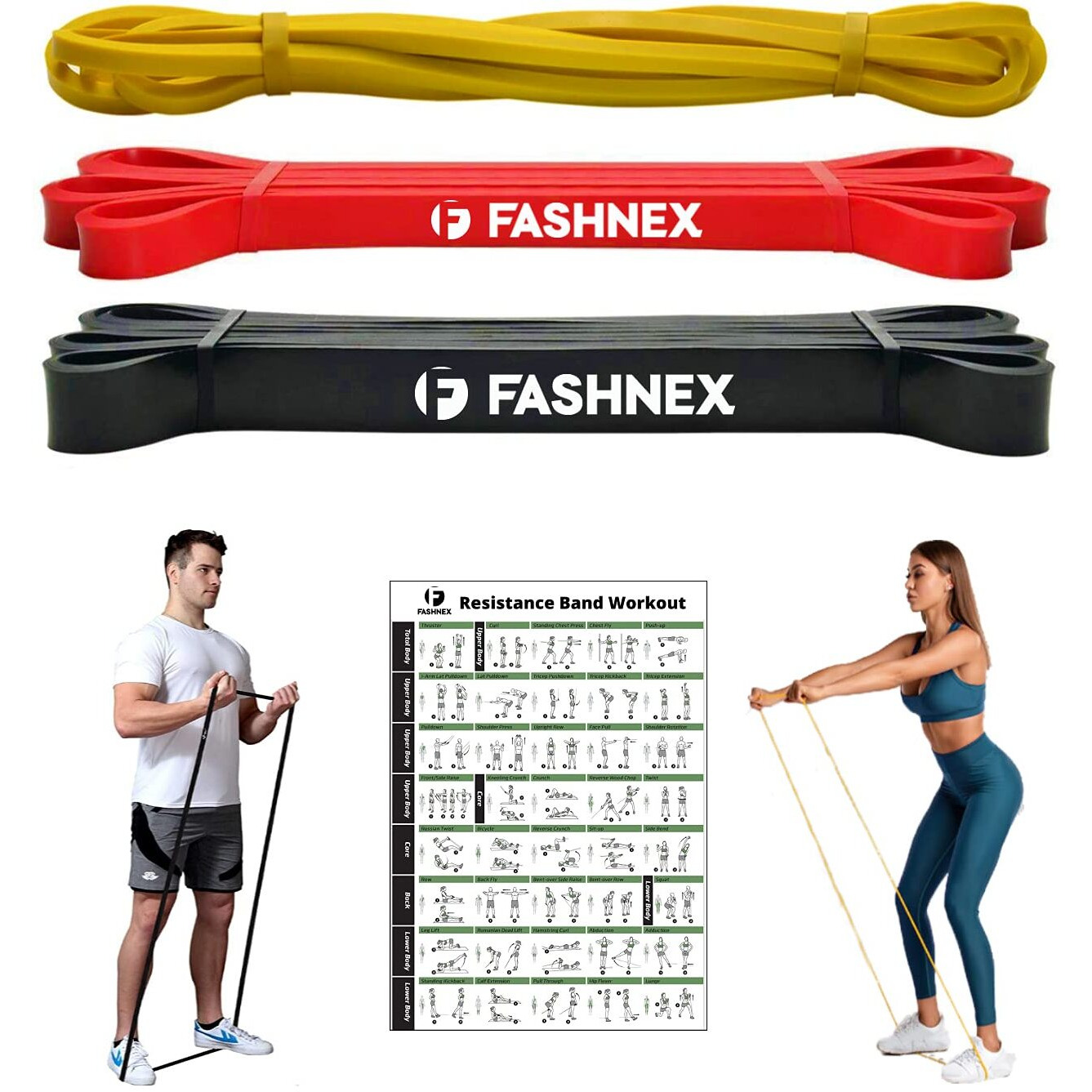 FASHNEX Resistance Bands, Pull Up Assist Exercise Band, Perfect for Mobility, Body Stretching, Home Workout, Fitness Training Loop Bands for Men & Women (Set of 3 Bands (Light, Medium, Heavy)), Rubber